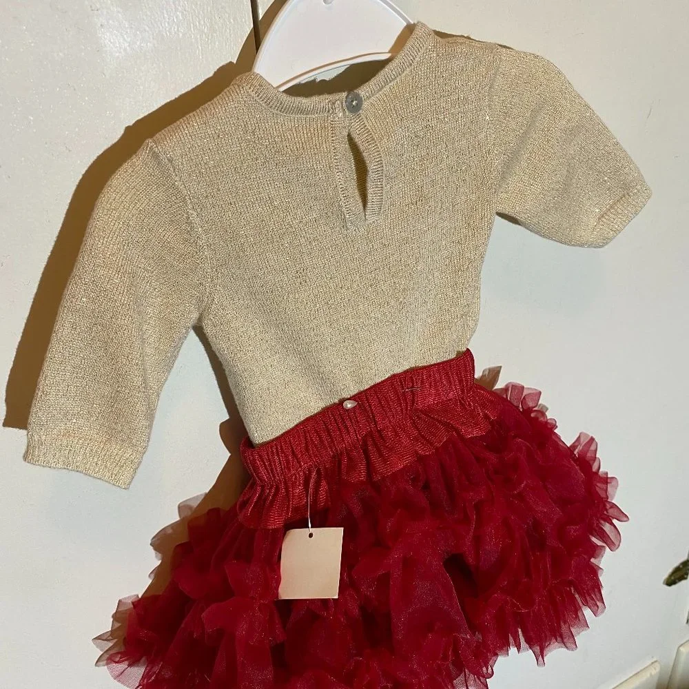 First Impressions Baby Girl Sweater/Ruffled Skirt & Black Velvet Shoes